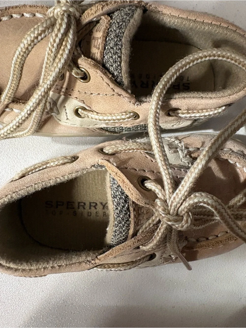Sperry Beige and White Kids Boat Shoes with Laces